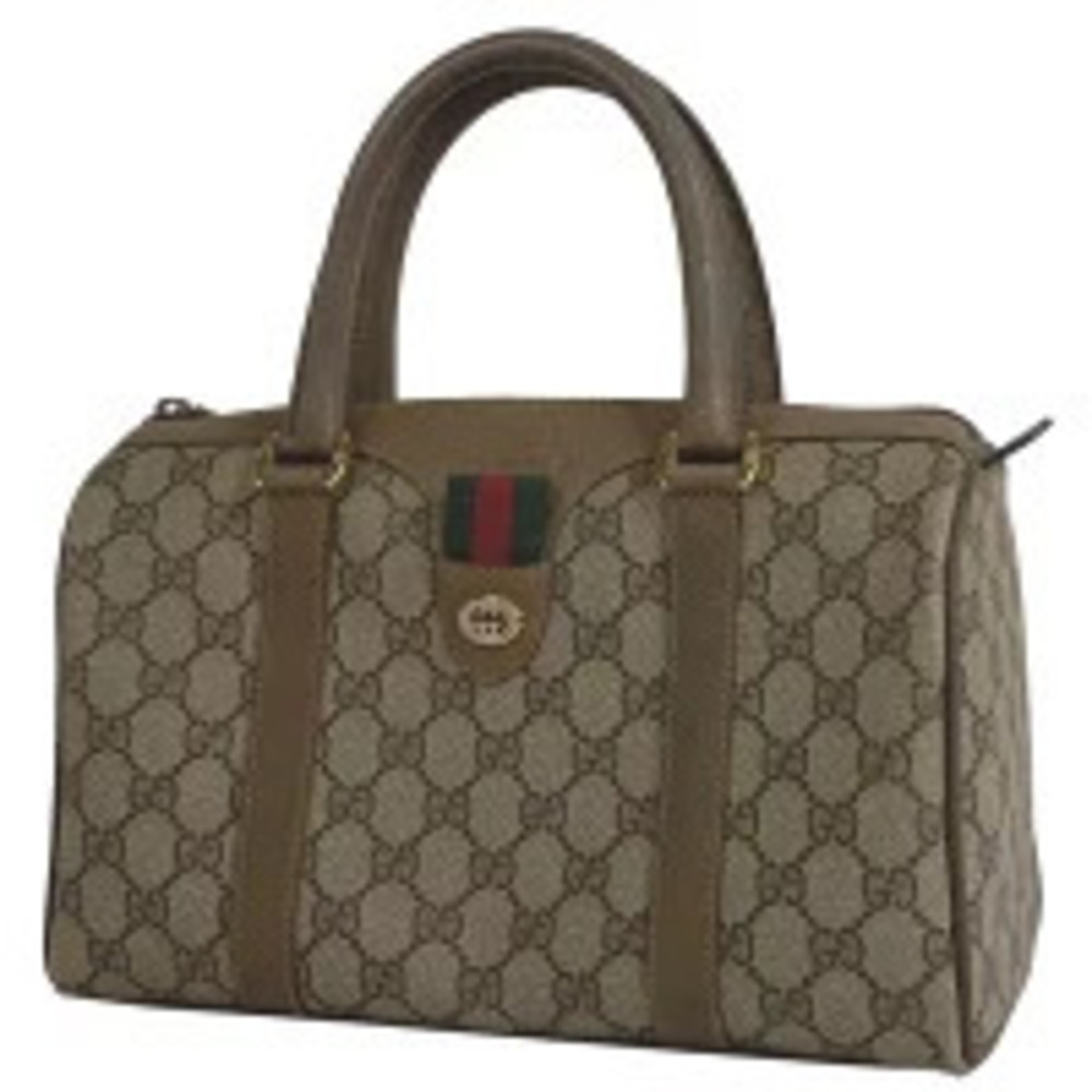 Gucci GG Handbag Boston Sherry Web Canvas Brown